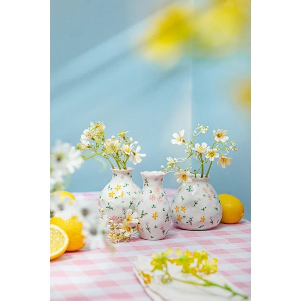 Кремави глинени вази в комплект 3 бр. (височина 10 cm) Ditsy Floral – Sass & Belle-image-1