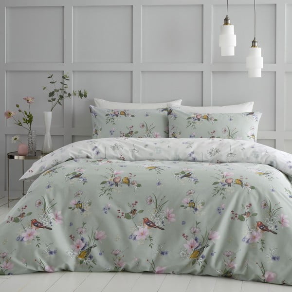 Светлозелено спално бельо за двойно легло 200x200 cm Songbird - Catherine Lansfield