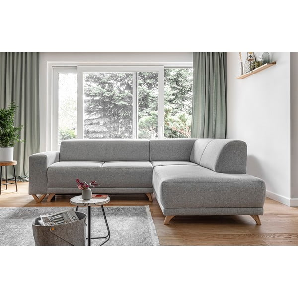 Светлосив разтегателен/с място за съхранение ъглов диван (десен ъгъл/L форма) Classy Sophie – Miuform-image-1