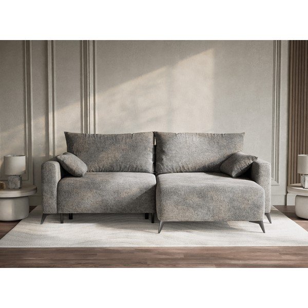 Сив шенилов сгъваем/с място за съхранение ъглов диван (десен ъгъл) Leon – Maison de Rêve-image-1