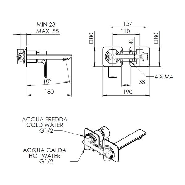Матово-черна вградена батерия за мивка (1 изход) Pax – Sapho-image-2