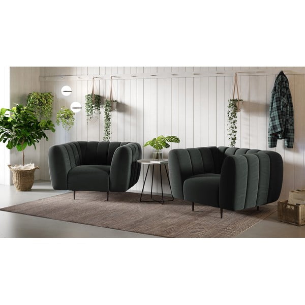 Тъмно сиво кадифено кресло Shel - Ghado-image-1