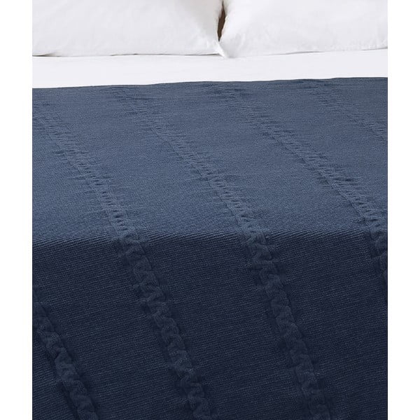 Тъмно синя памучна покривка за двойно легло 200x220 cm Trenza - Oyo Concept