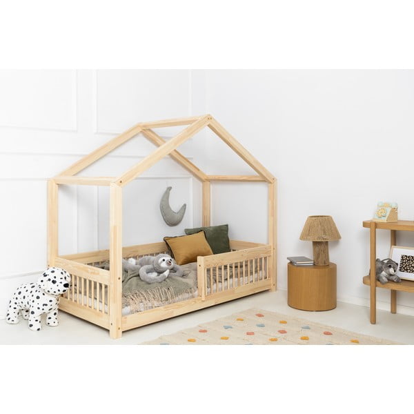 Детско легло тип къща от масивен бор в естествен цвят 120x200 cm Mila RMW – Adeko-image-1
