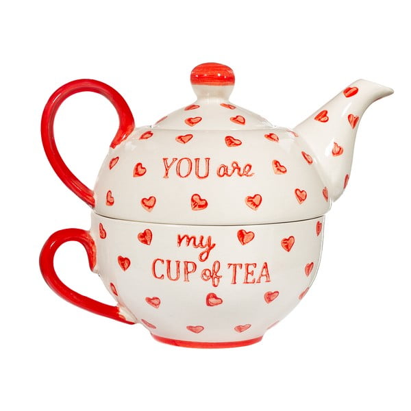 Червено-бял керамичен комплект за чай You are My Cup of Tea - Sass & Belle