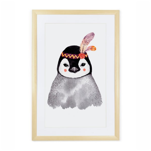 Картина в дървена рамка Pinguin, 60 x 40 cm - Tanuki