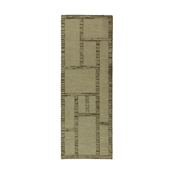 Зелена ръчно изработена вълнена пътека 80x230 cm Harris Modula Wool – Flair Rugs