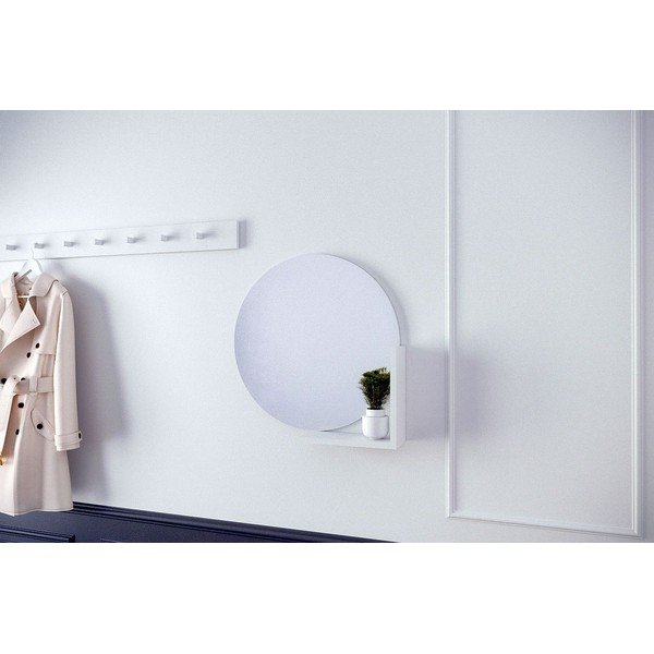 Стенно огледало с бял рафт, ø 60 cm Lucija - Skandica-image-4