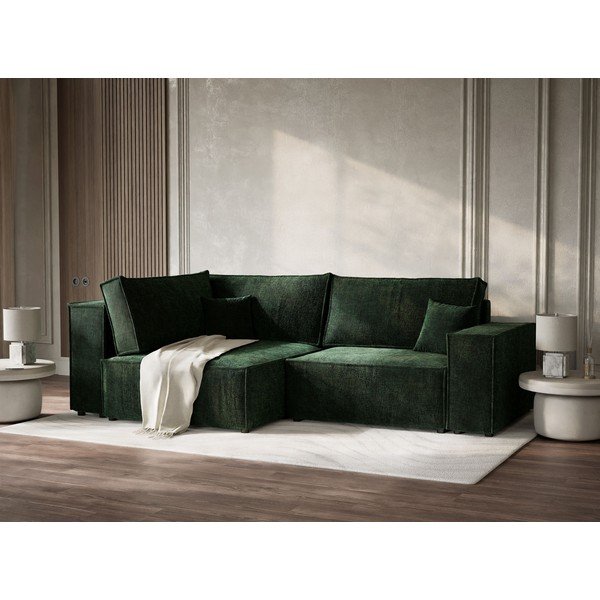Тъмнозелен шенилов сгъваем/с място за съхранение ъглов диван (ляв ъгъл/L форма) Tonga – Maison de Rêve-image-4