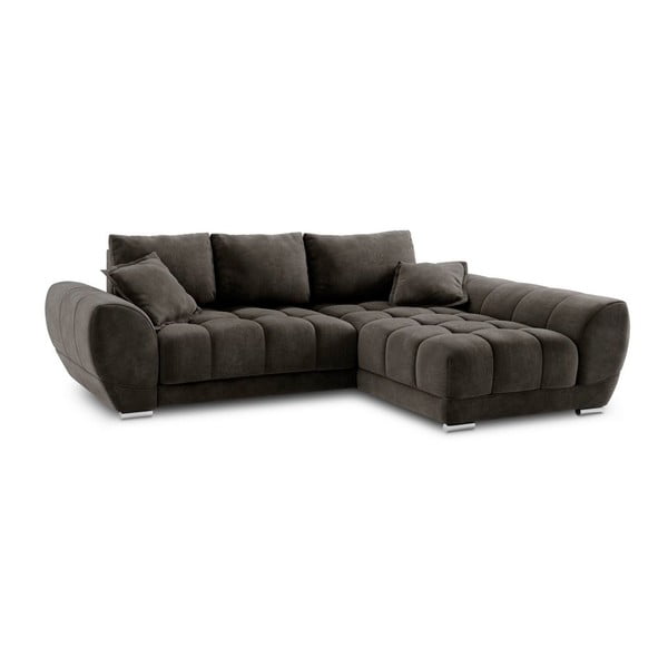 Тъмнокафяв ъглов разтегателен диван с кадифена покривка, десен ъгъл Nuage - Windsor & Co Sofas