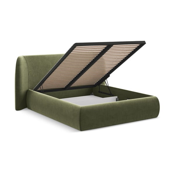 Зелено двойно тапицирано легло с място за съхранение и включена подматрачна рамка 140x200 cm Hauke – Makamii-image-2