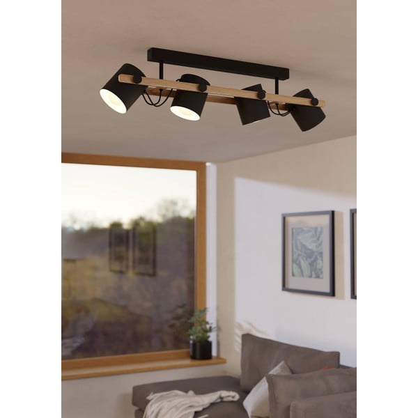 Осветително тяло за таван в черен и естествен цвят с метален абажур 10x19 cm HORNWOOD – EGLO-image-1