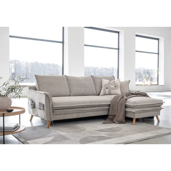 Сиво-бежов разтегателен/с място за съхранение ъглов диван (десен ъгъл) Charming Charlie – Miuform-image-3