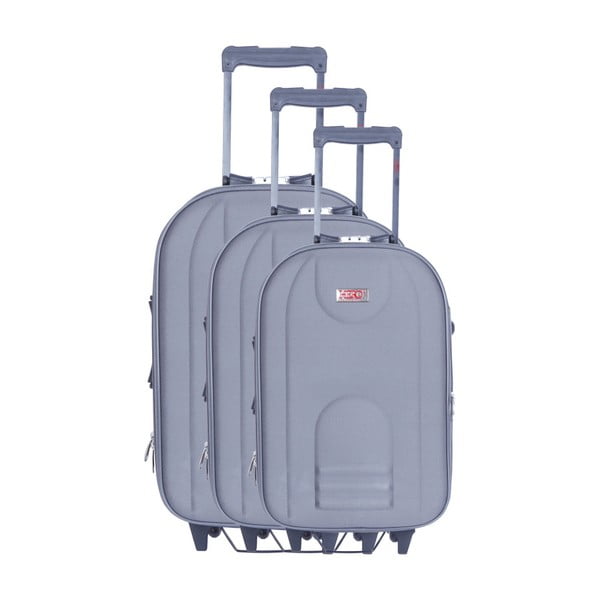 Sada 3 šedých cestovních kufrů na kolečkách Hero Airplane