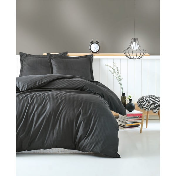 Тъмно сив чаршаф за двойно легло Stripe, 200 x 220 cm - Mijolnir