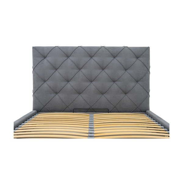 Сиво тапицирано двойно легло с място за съхранение с включена подматрачна рамка 140x190 cm Bee – Scandic-image-1