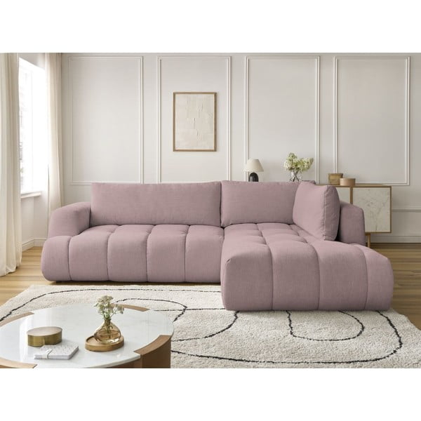 Розов сгъваем/с място за съхранение ъглов диван (десен ъгъл/L форма) Fuji – Bobochic Paris-image-1