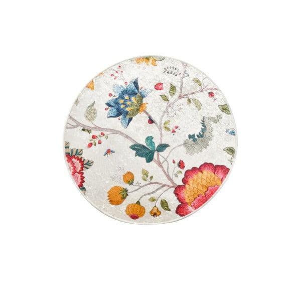 Сив кадифен килим за баня ø 100 cm Vintage Flower – Foutastic