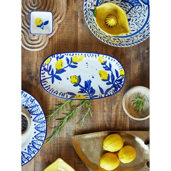 Бяла/синя глинена чиния за сервиране Maxima – Bloomingville-image-3