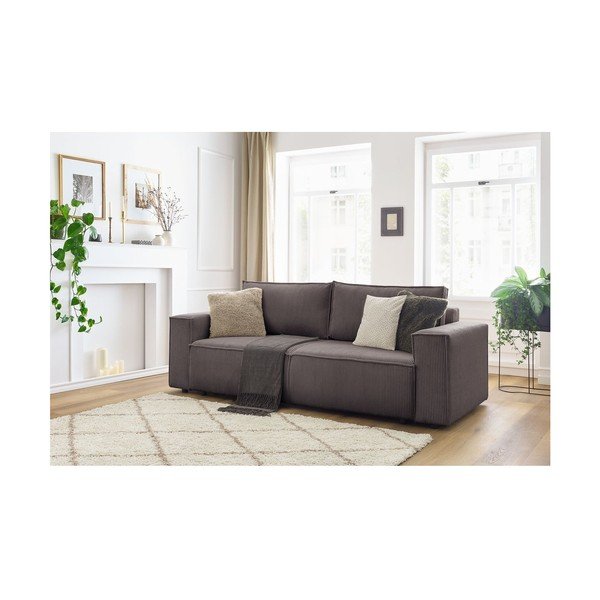 Кафяво-сив сгъваем диван от рипсено кадифе 245 cm Nihad – Bobochic Paris-image-3