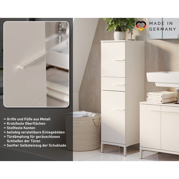 Кремав матов висок/тесен шкаф за баня 34x123 cm Laurino – Germania-image-4