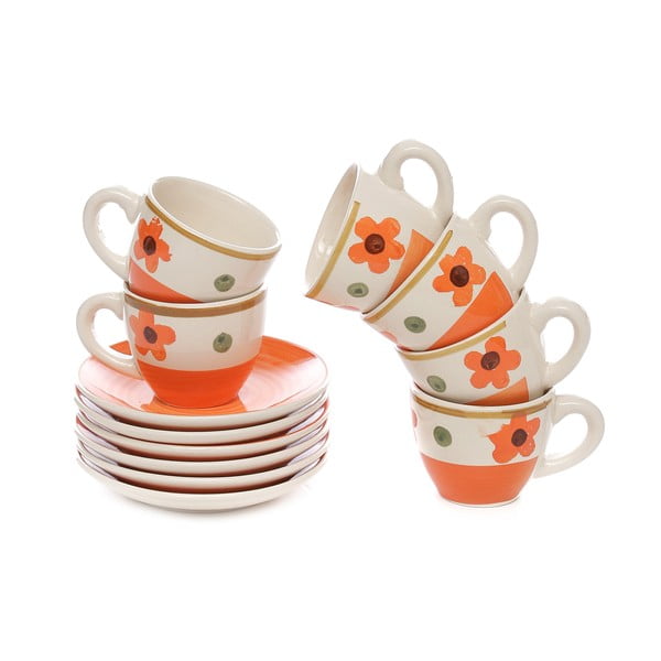 Комплект от 6 чаши за кафе с чинийки, изработени от керамика Margo Orange - Kasanova