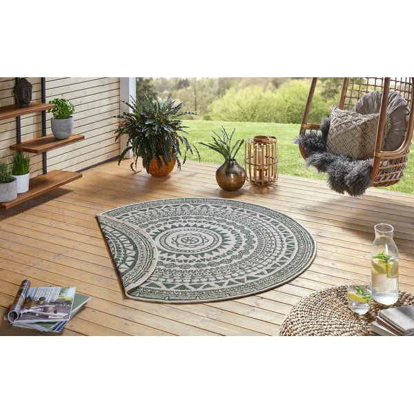 Зелен и кремав килим за открито, ø 140 cm Coron - NORTHRUGS-image-3