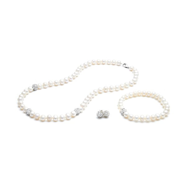 Sada náhrdelníku, náušnic a náramku z říčních perel GemSeller Verna, bílé perly