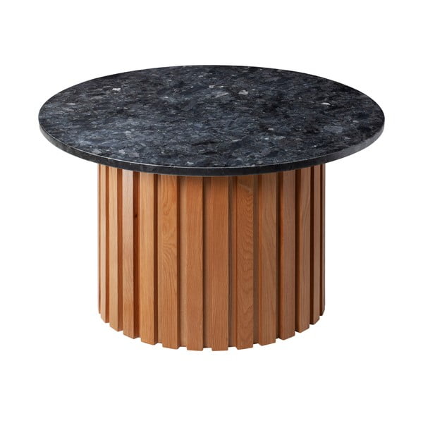 Černý žulový konferenční stolek s podnožím z dubového dřeva RGE Moon, ⌀ 85 cm