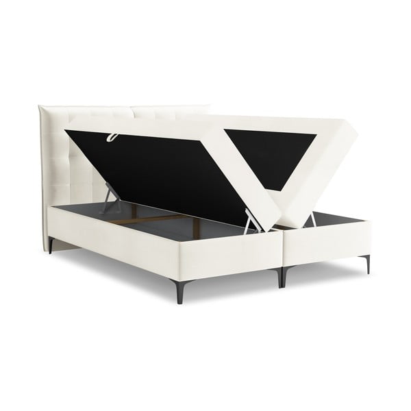 Кремаво боксспринг легло 160x200 cm с място за съхранение Mikana – Makamii-image-1