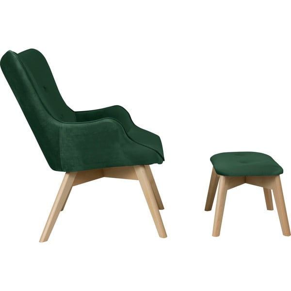 Тъмнозелен кадифен фотьойл с табуретка Niko – Ropez-image-3