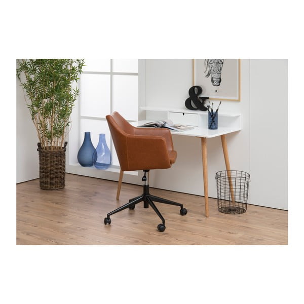 Кафяв офис стол от изкуствена кожа на колела Nora - Actona-image-4