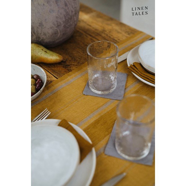 Ленена покривка за маса 140x140 cm Amber Bronze Stripes – Linen Tales-image-1