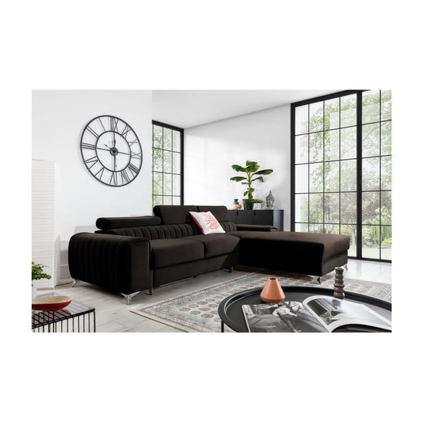 Тъмнокафяв кадифен разтегателен ъглов диван с място за съхранение (десен ъгъл) Grayson – ELTAP-image-1