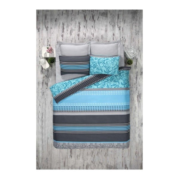 Спално бельо с чаршаф от памучна смес за двойно легло Тюркоаз, 200 x 220 cm Miranda - Unknown