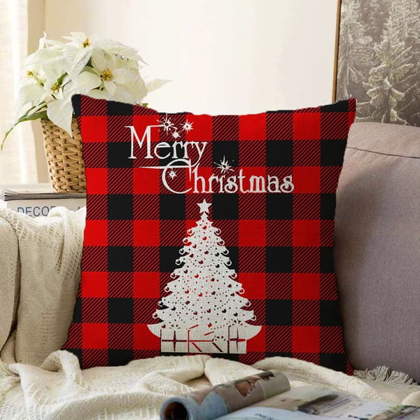 Коледна калъфка за възглавница от шенил Коледен тартан, 55 x 55 cm - Minimalist Cushion Covers