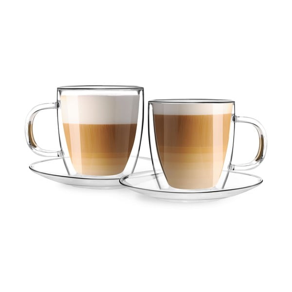 Комплект от 2 стъклени чаши с двойна стена и чинийка, 250 ml Amo - Vialli Design-image-2