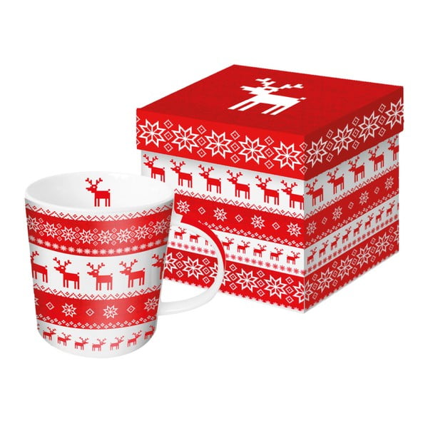 Чаша от костен порцелан с коледен мотив в коледна кутия за подаръци Magic Rojo, 350 ml - PPD