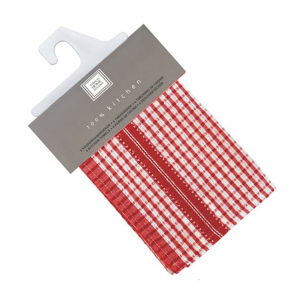 Комплект от 6 червени памучни кърпи за чай Waffle, 46 x 70 cm - Tiseco Home Studio