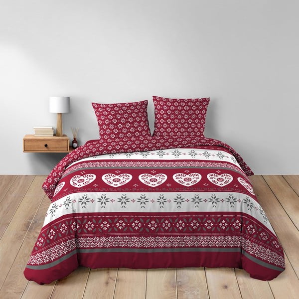 Червено двойно удължено памучно спално бельо 240x220 cm Alpage – douceur d'intérieur-image-1