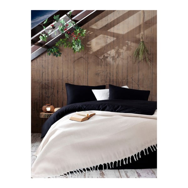 Светлобежова памучна покривка за легло Galina Beige White, 220 x 240 cm Anna Yatak - Mijolnir