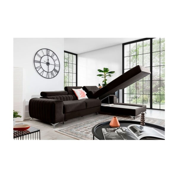 Тъмнокафяв кадифен разтегателен ъглов диван с място за съхранение (десен ъгъл) Grayson – ELTAP-image-3