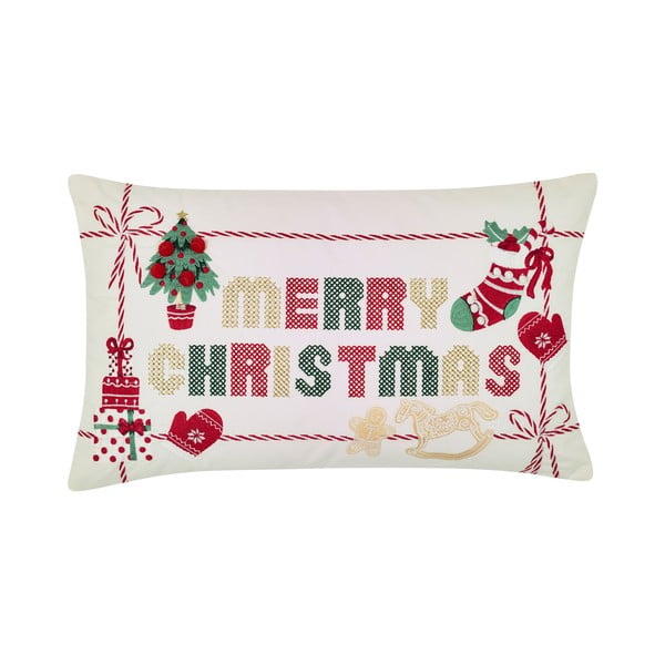 Памучна декоративна възглавница с коледен мотив 30x50 cm Merry Christmas Cross Stitch – Catherine Lansfield