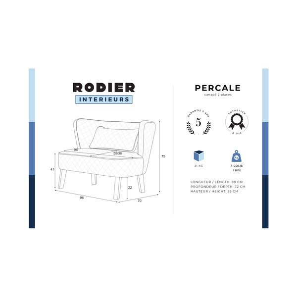Син двуместен диван Percale - Rodier Intérieurs-image-1