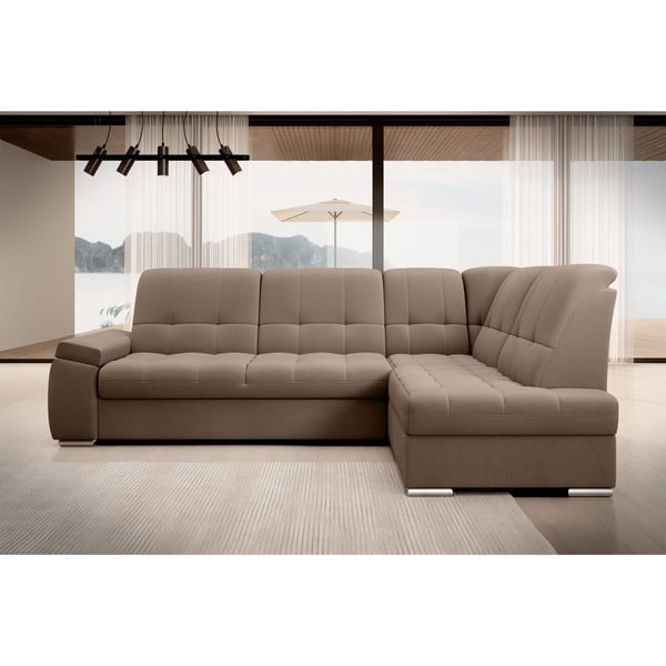 Кафяв кадифен разтегателен ъглов диван с място за съхранение (десен ъгъл L форма) Sado – ELTAP-image-3