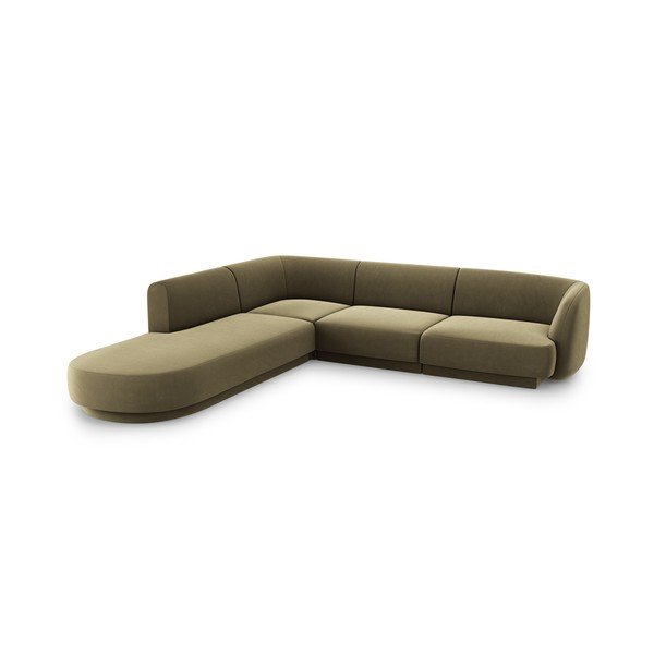 Ъглов диван от зелено кадифе (ляв ъгъл) Miley - Micadoni Home-image-3