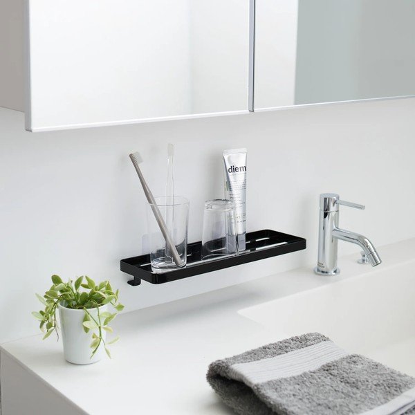 Матово черно стоманен рафт за баня без пробиване Film Hook – YAMAZAKI-image-1