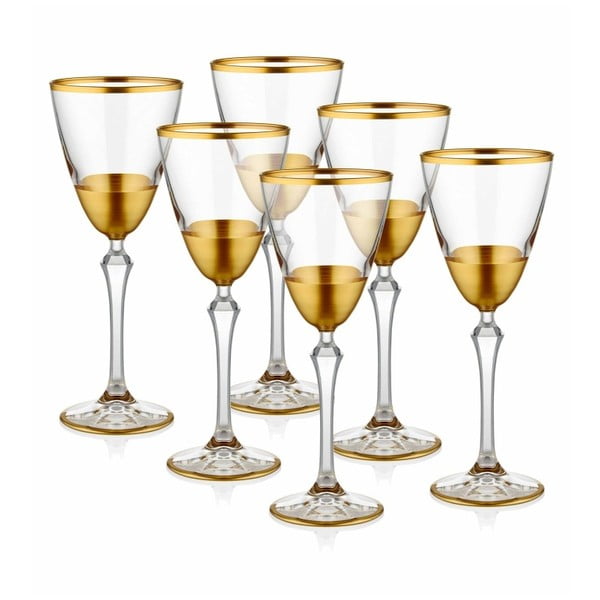 Комплект от 6 чаши за вино със златна декорация - The Mia