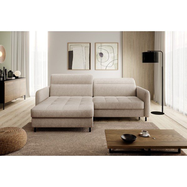 Бежов шенилов разтегателен ъглов диван с място за съхранение (ляв ъгъл) Gomsi – ELTAP-image-3