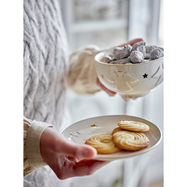 Бяла десертна глинена чиния с коледен мотив ø 16 cm Starry – Bloomingville-image-1